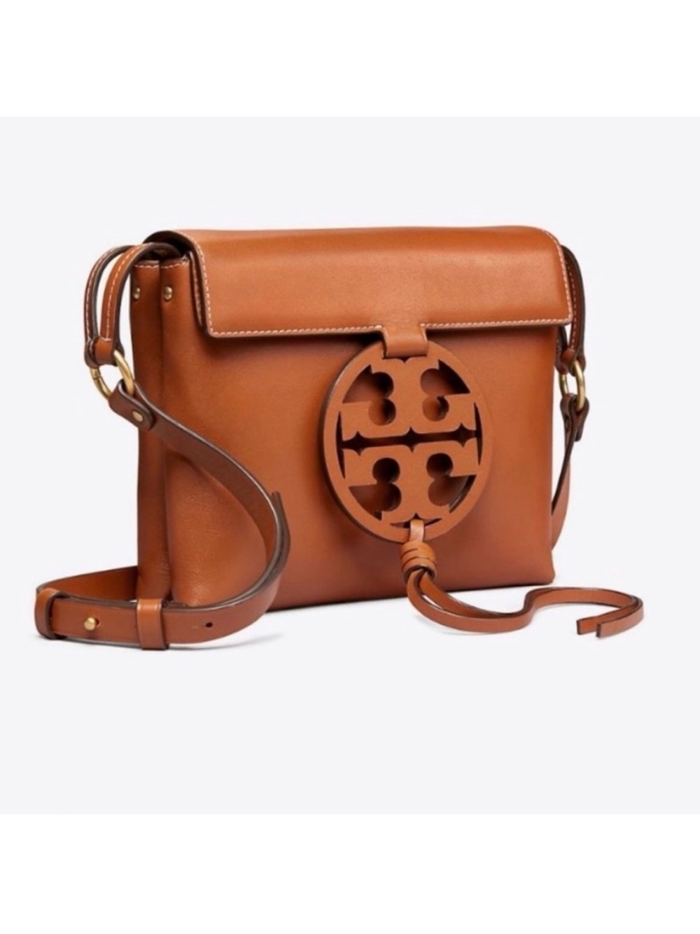 Tory Burch Tan Leather Crossbody with Signature Cutout Medallion